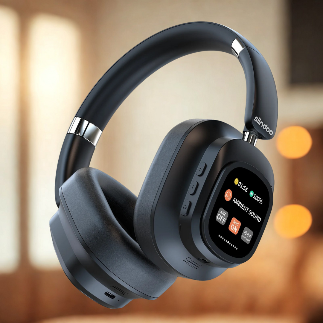 Headset Bluetooth Siindoo com Cancelamento de Ruído Ativo e Tela LED Touch