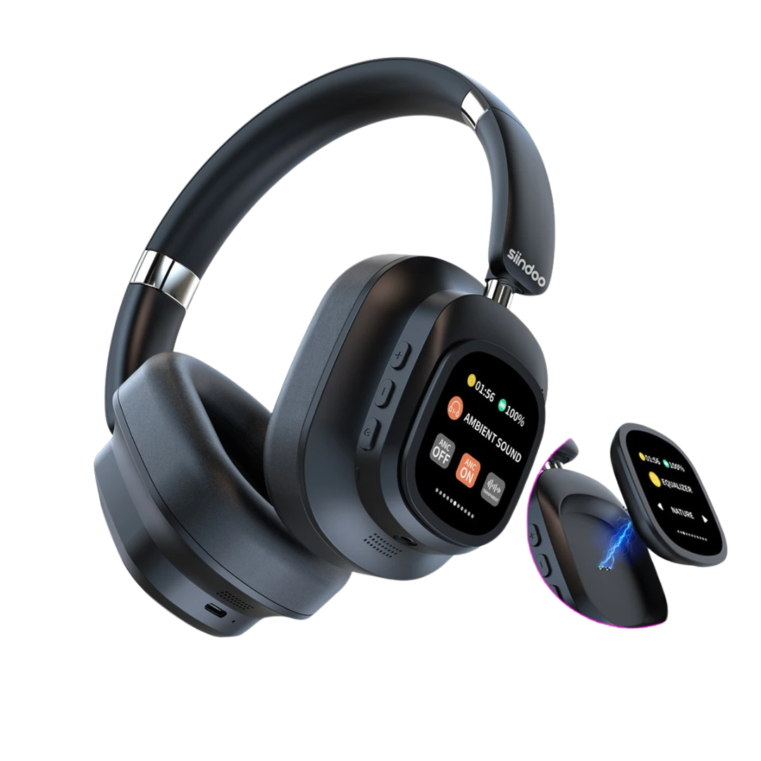 Headset Bluetooth Siindoo com Cancelamento de Ruído Ativo e Tela LED Touch